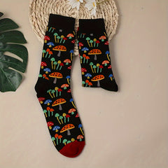 Men's Cartoon Pattern Crew Socks Breathable Cotton Blend Casual Unisex Socks