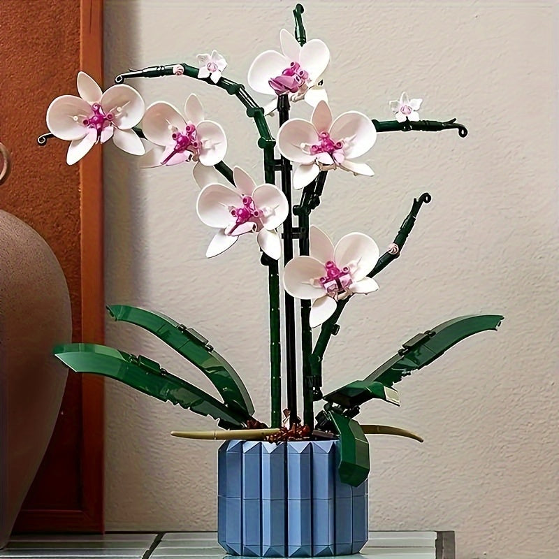 608pcs Orchid Building Blocks Plant Decor Artificial Building Set Home Decor