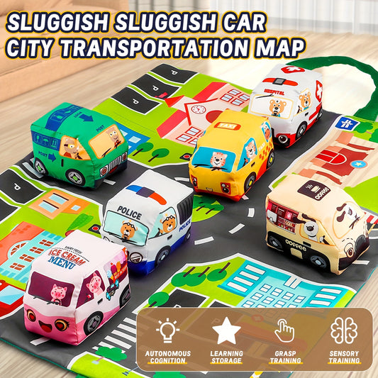 6 Soft Car Toys with Game Mat Storage Bag