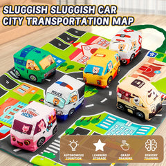 6 Soft Car Toys with Game Mat Storage Bag