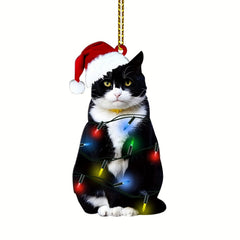 Christmas Tree And Cat Hanging Keychain Pendant Ornament Gift
