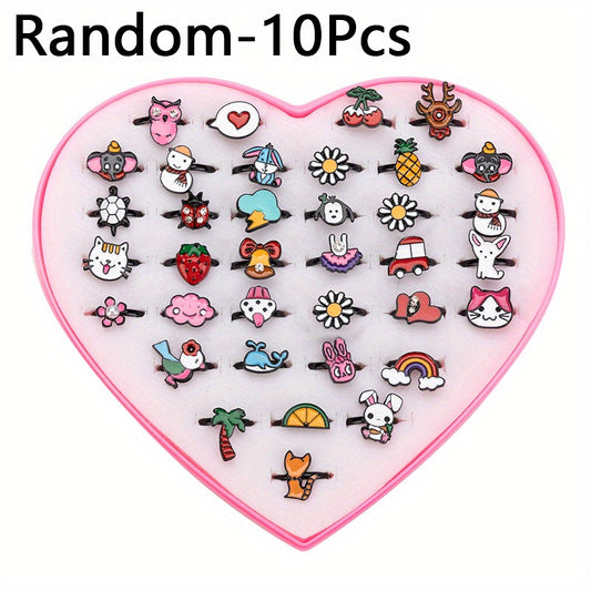 10pcs Cartoon Alloy Ring Holiday Party Girls Accessories