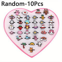10pcs Cartoon Alloy Ring Holiday Party Girls Accessories
