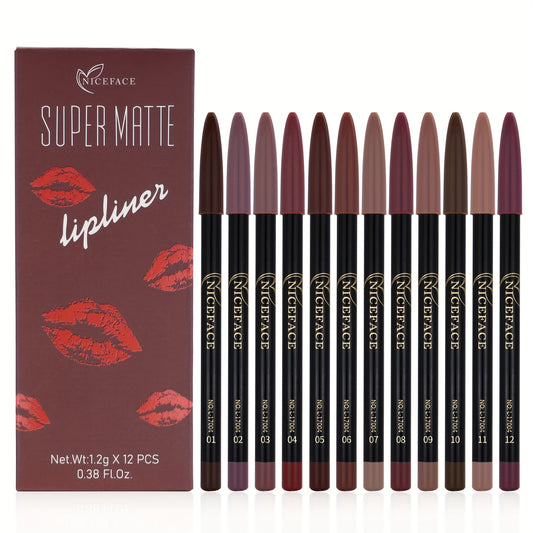 12 Color Lip Liner Set Matte Dewy Finish Long Lasting Waterproof Smudge Proof