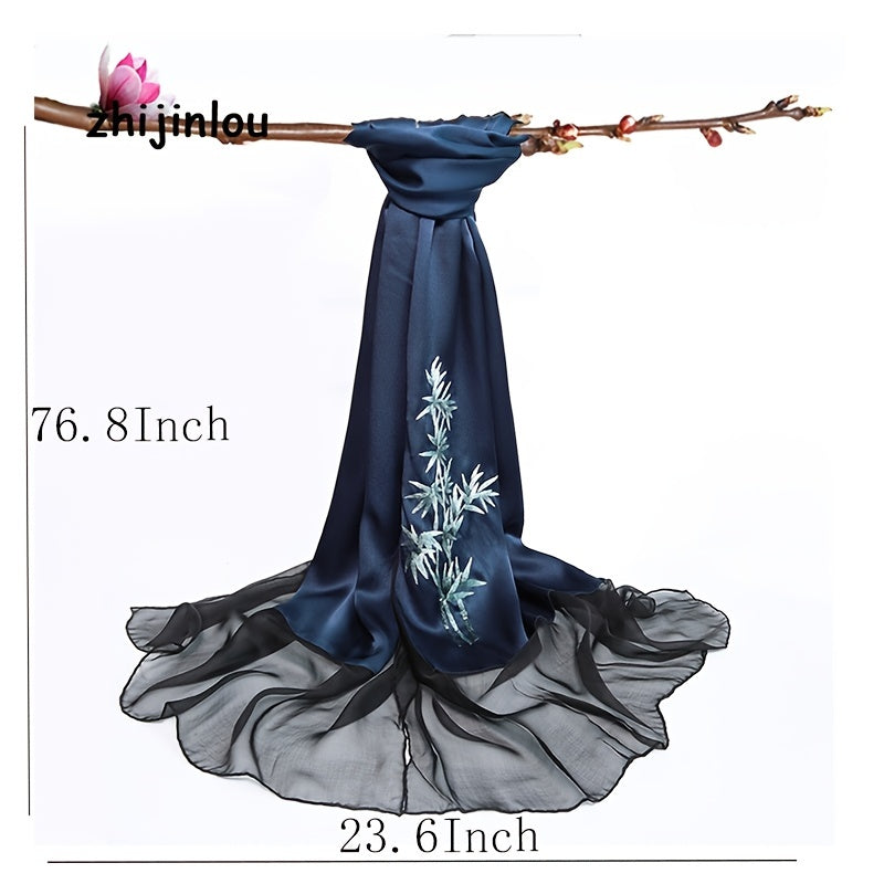 Elegant Silk Embroidery Long Scarf For Women