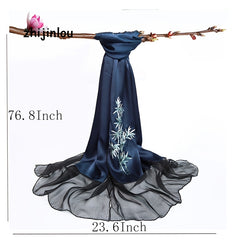Elegant Silk Embroidery Long Scarf For Women