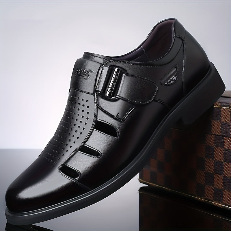 Men's PU Leather Closed Toe Sandals Adjustable Hook And Loop Loafers Summer
