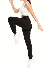 Women's Plus Solid Elastic Drawstring Joggers with Pockets
