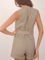 Solid Romper Casual V Neck Sleeveless Romper Women's Clothing