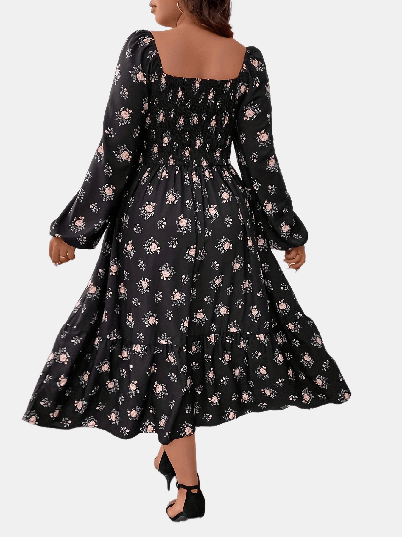 Floral Print Lantern Sleeve Maxi Dress