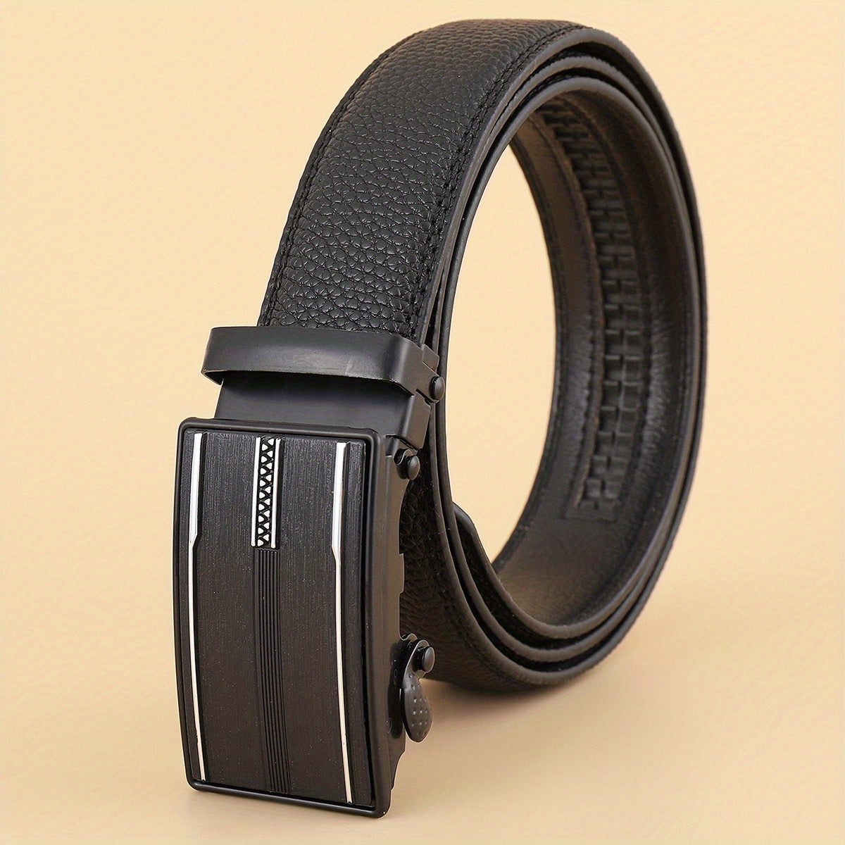 Men's Extended Automatic Buckle Leather Belt for Jeans and Suits