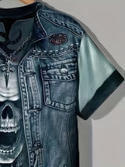 Active Skull Graphic Tee Men's Rock Style T Shirt For Summer