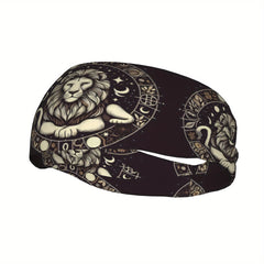 Lion Zodiac Headband Sweat Wicking Stretchy Polyester Yoga Gym Running