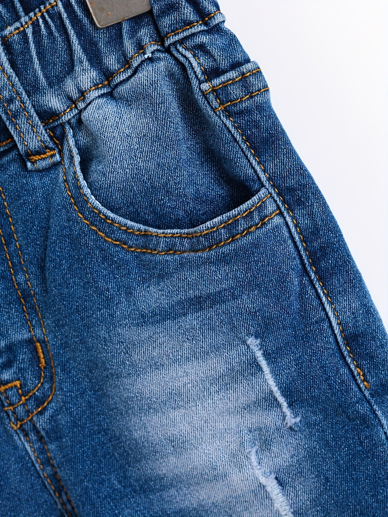 Boys Elastic Waist Ripped Jeans Denim Pants