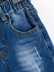Boys Elastic Waist Ripped Jeans Denim Pants