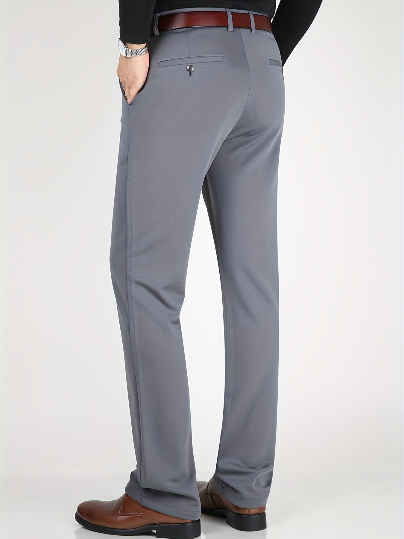 Men's Classic Solid Stretch Dress Pants for Spring Summer Business