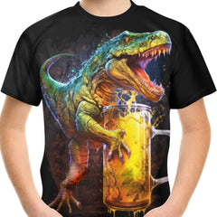Dino Beer 3D Print Boy's T Shirt Casual Short Sleeve Top
