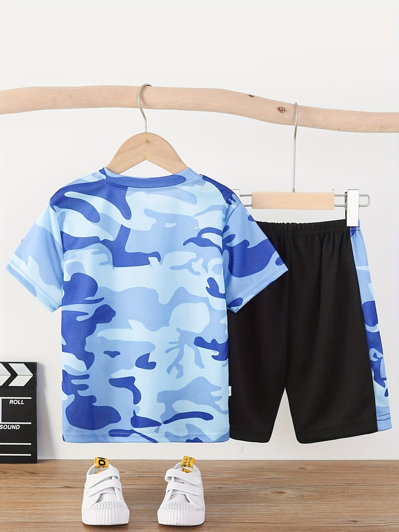 Boys Camouflage T Shirt And Shorts Set Casual Short Sleeve Top And Pants