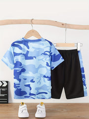 Boys Camouflage T Shirt And Shorts Set Casual Short Sleeve Top And Pants
