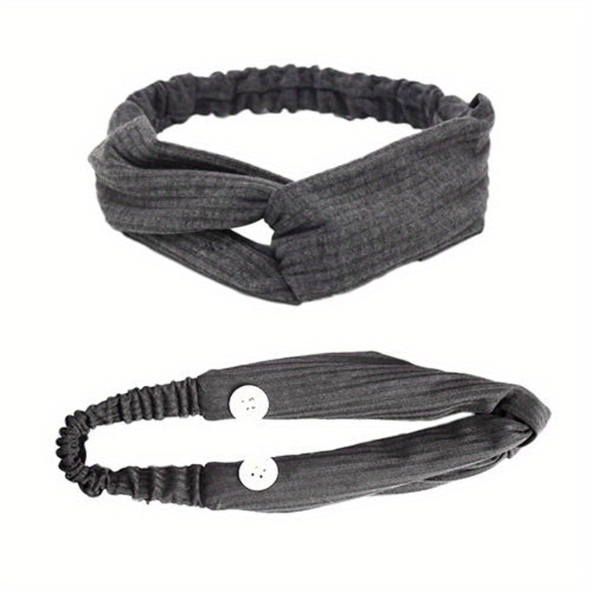 Solid Fabric Elastic Headband Button Hair Band Turban for Yoga Sports