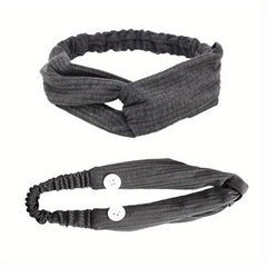 Solid Fabric Elastic Headband Button Hair Band Turban for Yoga Sports