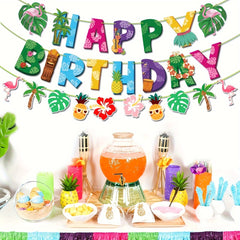 Hawaiian Luau Birthday Party Decor Kit Flower Banners & Cake Toppers