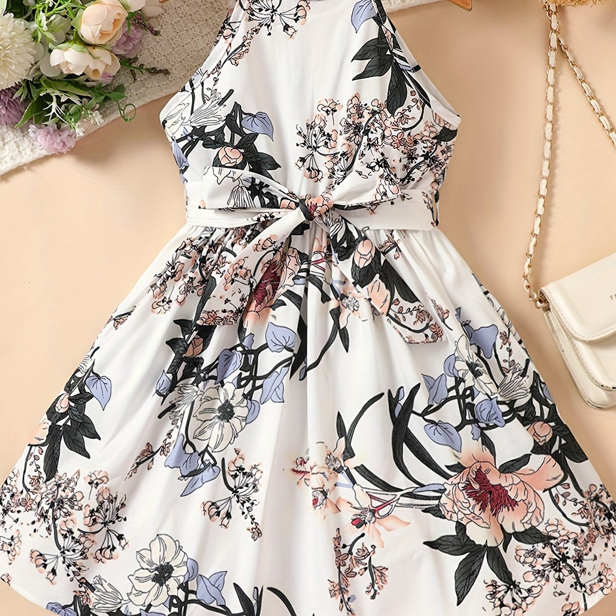 Toddler Girls Floral Princess Halter Dress for Party Beach Vacation