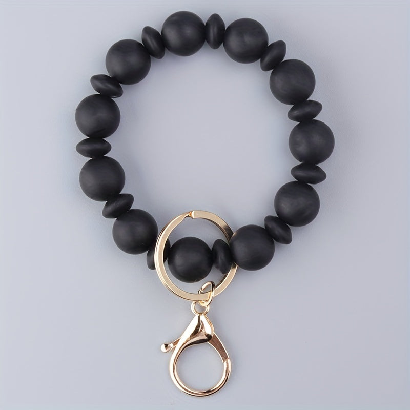 Silicone Beaded Bracelet Keychain Keyring Bag Purse Pendant