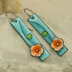 Boho Vintage Geometric Triangle Floral Drop Dangle Earrings 925 Silver Plated