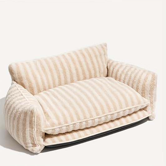 Striped Lambswool Double Layer Dog Sofa Bed