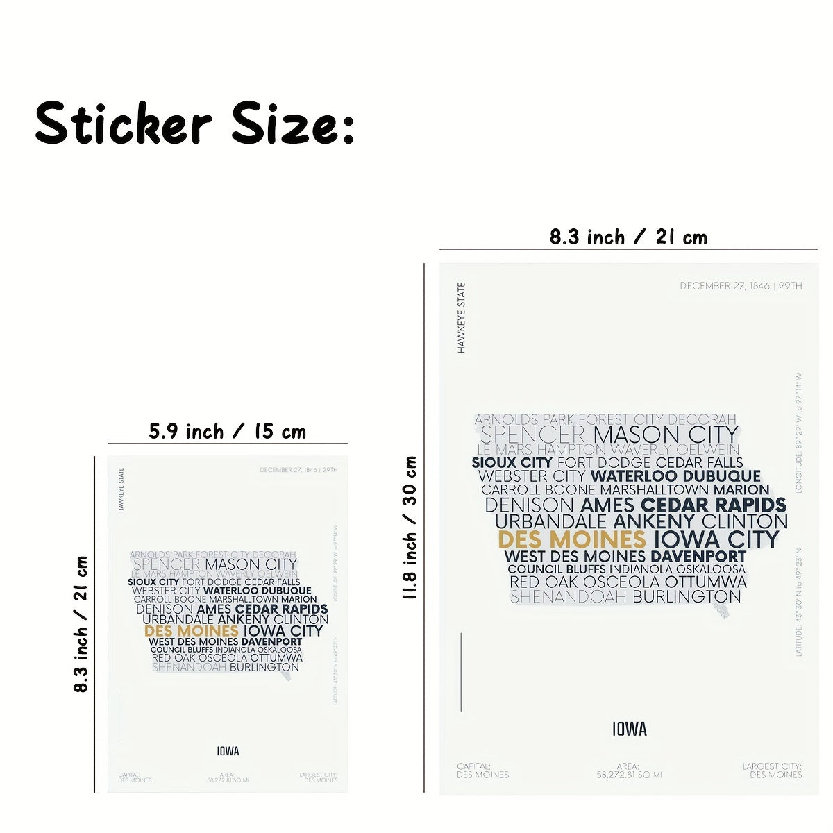 Iowa State Letter Map Stickers for Children - Modern Typography Art Series