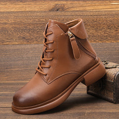 Women's Chunky Heel Lace-Up Boots Side Zipper Comfortable Outdoor