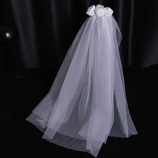 Rose Flower Bridal Veil Two Layers Hairbands Wedding Party Accessories