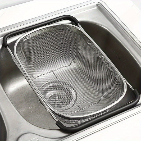 Adjustable Stainless Steel Sink Colander Fruit Vegetable Washing Basket