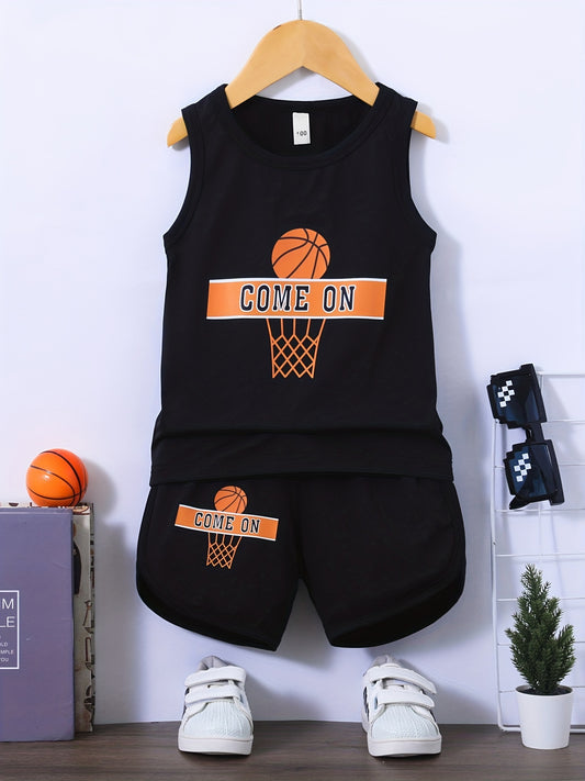 Boys Basketball Jersey Set Sleeveless Top & Shorts Quick Drying Tank