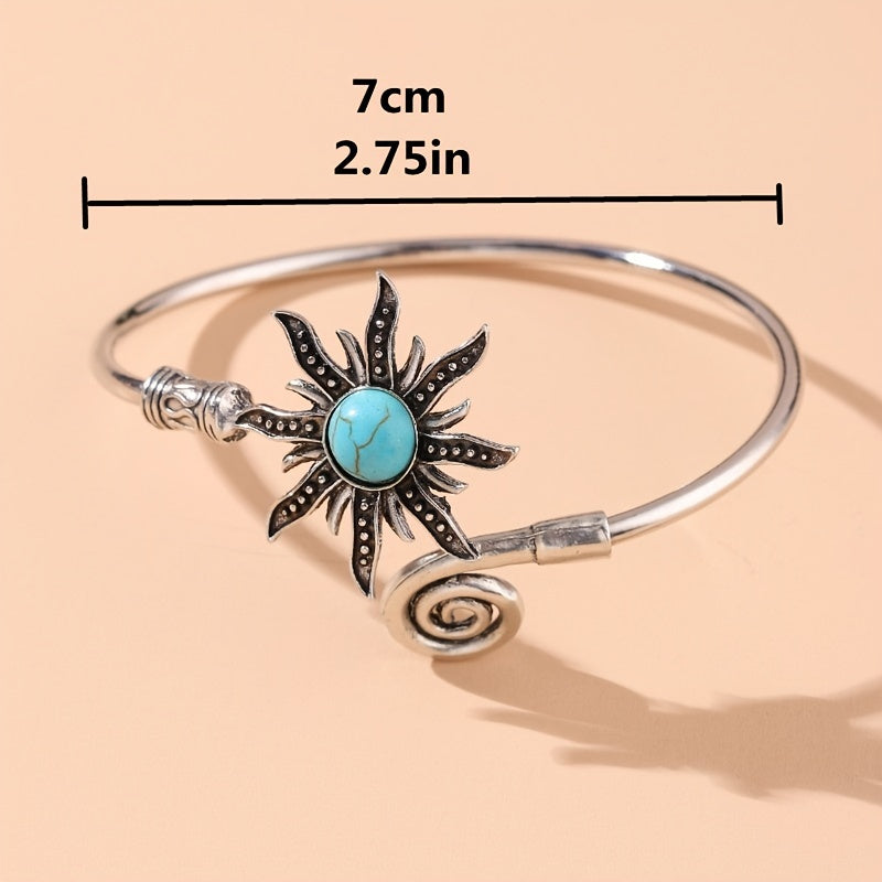 Vintage Sunflower Open Ring Synthetic Gems Boho Style Finger Jewelry