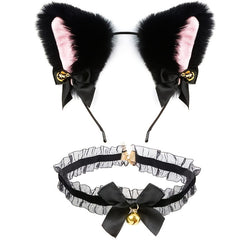 Cat Ears Hair Hoop & Bow Lace Choker Set