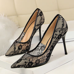 Women's Stiletto High Heels Lace Pointed Toe Shoes