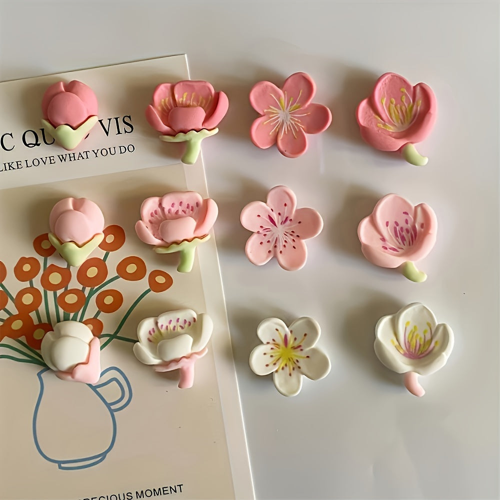 12pcs Flower Fridge Magnets Decorative Personalized Kitchen Office White