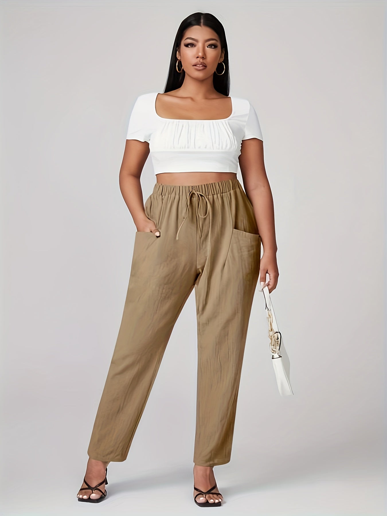  High Rise Tapered Leg Trousers With Pockets