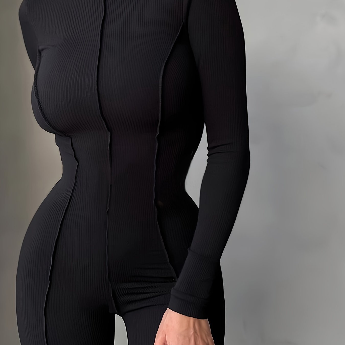 High Collar Long Sleeve Skinny Jumpsuit