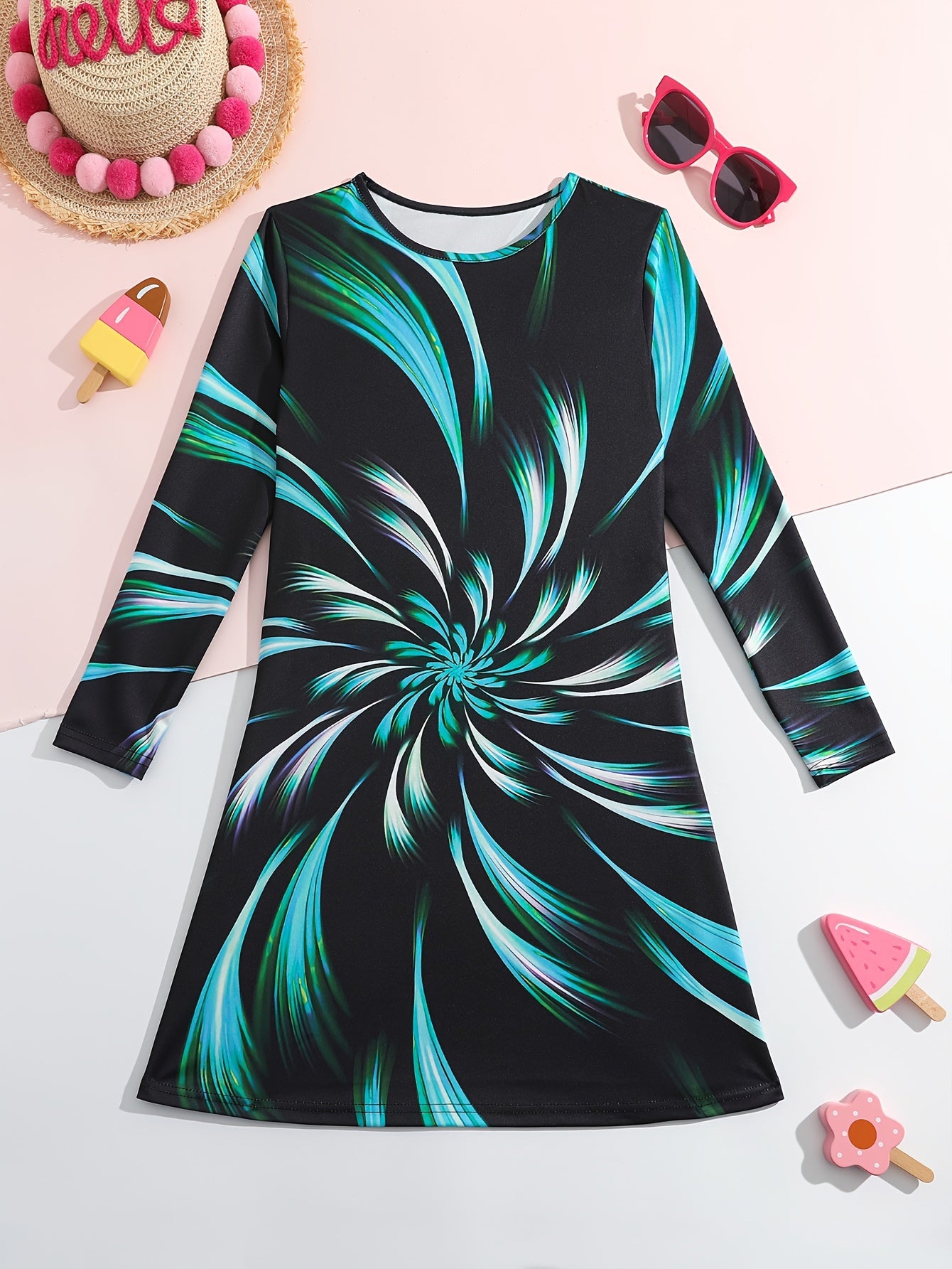 Long Sleeve Dress Girls Casual Crew Neck Dresses Spring Fall Christmas Gift