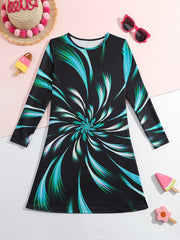 Long Sleeve Dress Girls Casual Crew Neck Dresses Spring Fall Christmas Gift