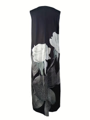  Floral Print Maxi Tank Dress With Pockets