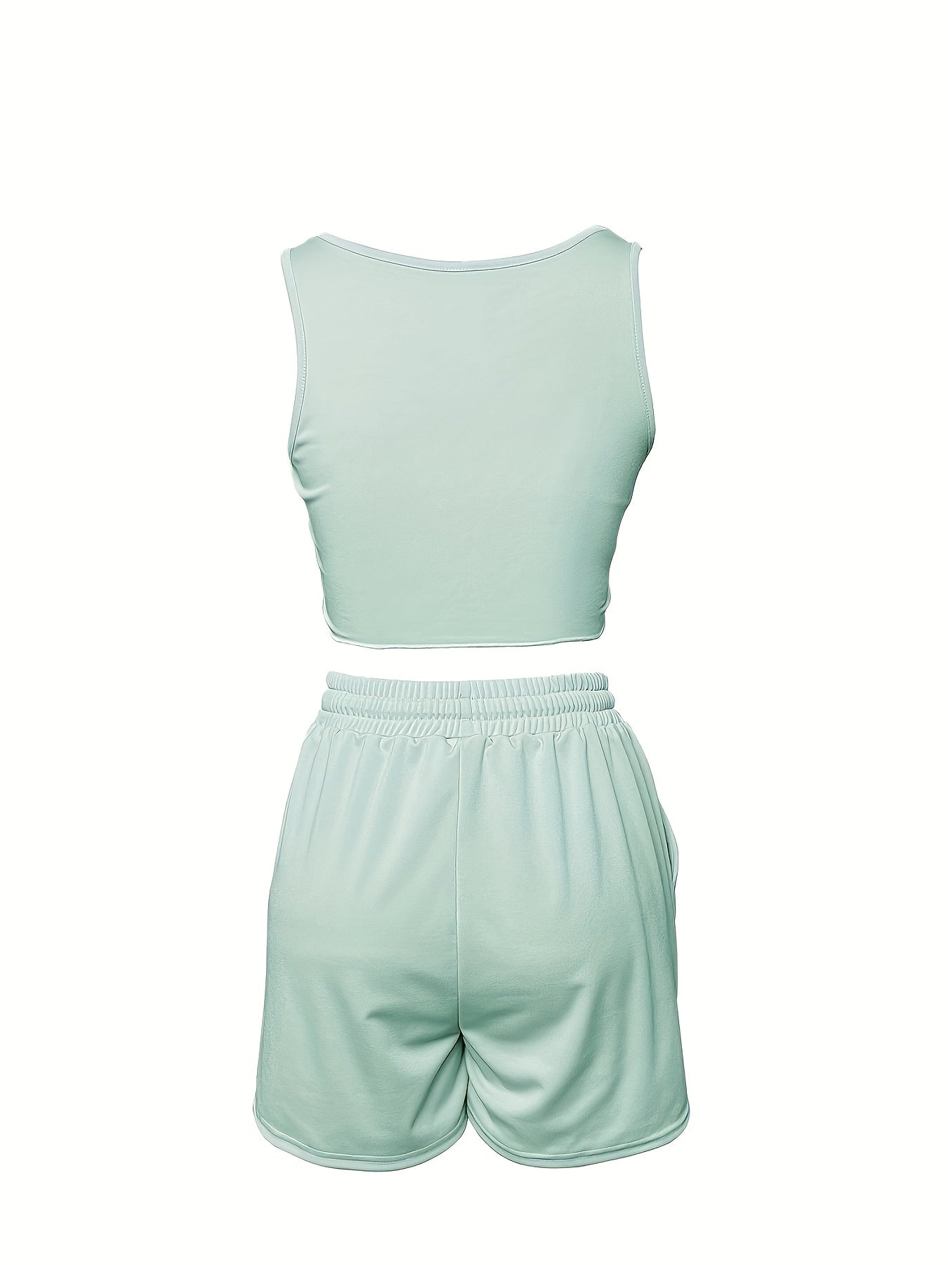 Casual Top Stitching Two-piece Set Crop Tank Top & Drawstring Shorts
