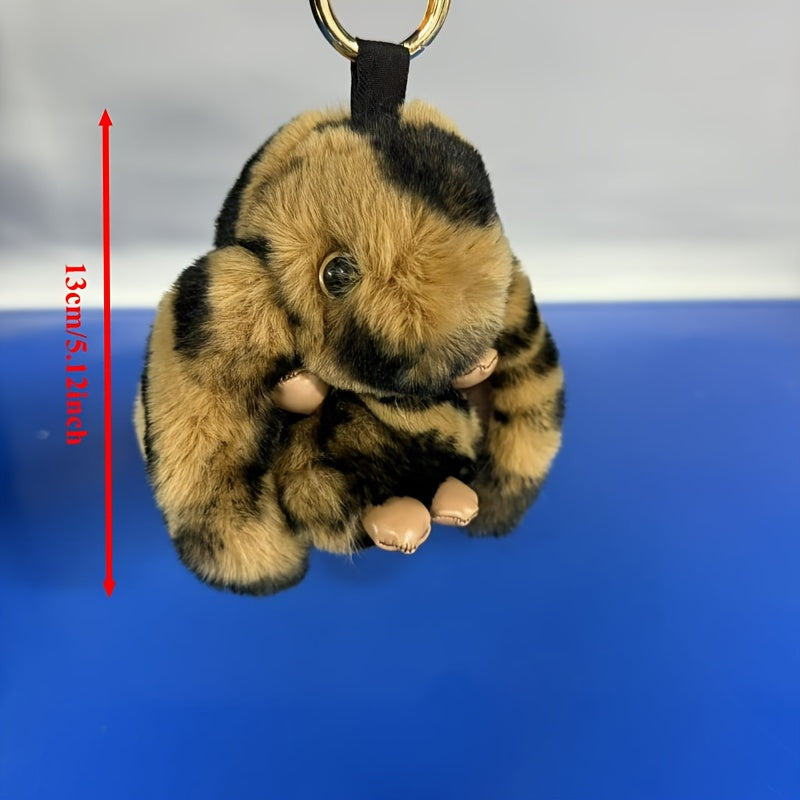 Leopard Print Rabbit Plush Pendant Keychain Bag Charm for Women Car Accessories