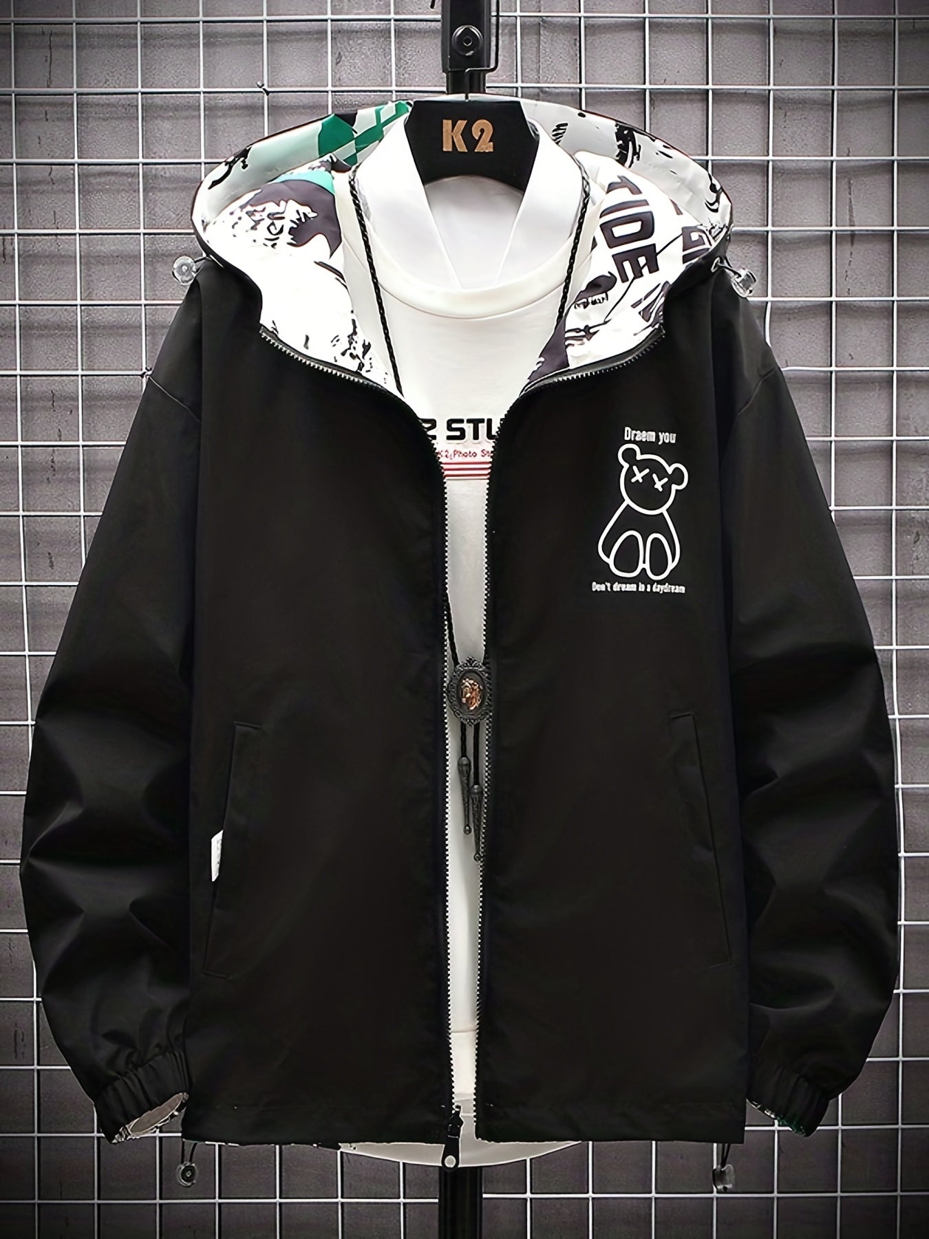 Graffiti Bear Windbreaker Reversible Jacket Men's Zip Jacket