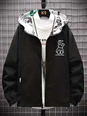 Graffiti Bear Windbreaker Reversible Jacket Men's Zip Jacket