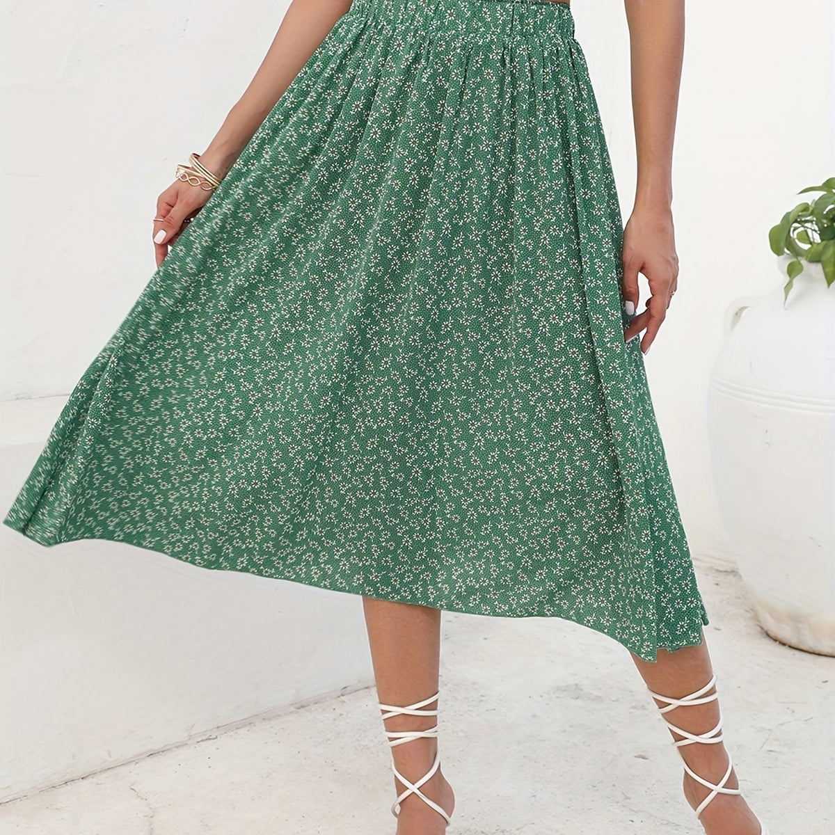Floral Print High Waist Skirt for Resort Wear
