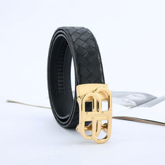 Men's Woven Leather Belt Hollow Buckle 3 1 5in